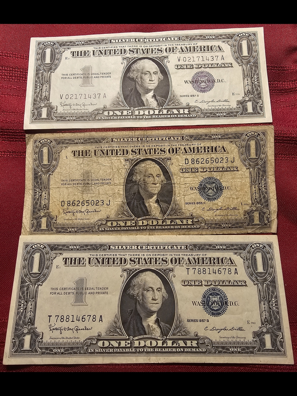 3 Silver Certificates (2) 1957,(1) 1935